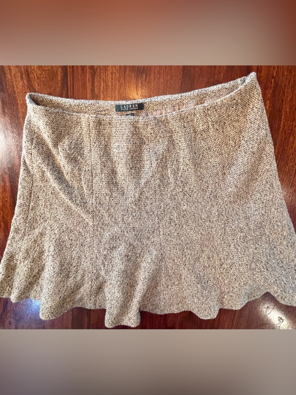 Lauren Ralph Lauren Size 14 Beige Black Tweed Herringbone A-Line Short Skirt